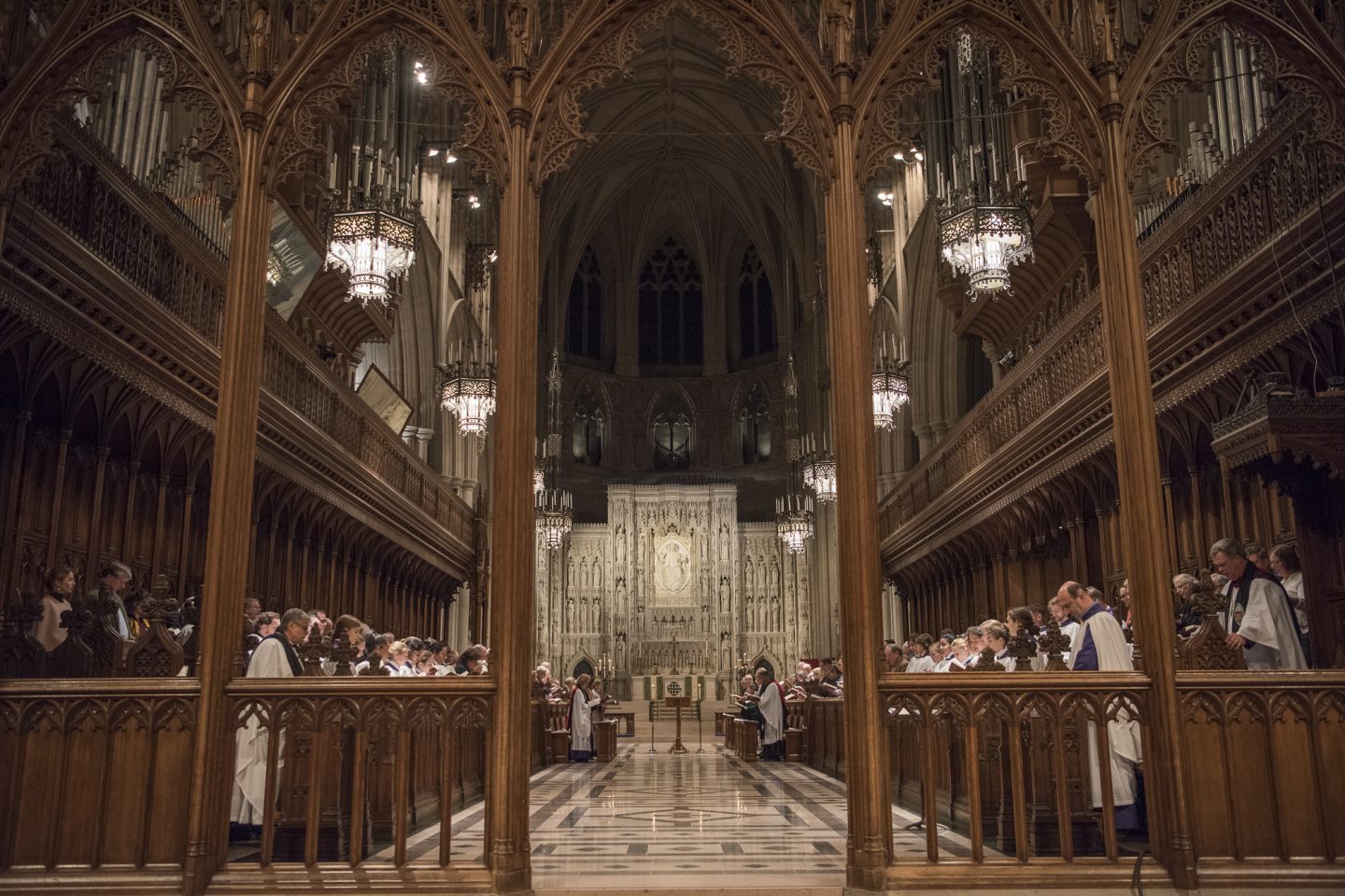 Choir in the Cathedral's Great Choir at Evensong service