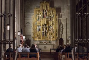 Worshippers seated for Eucharist service in Cathedral's Saint Mary Chapel