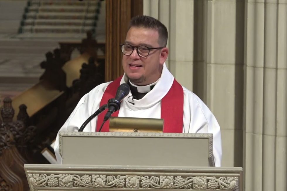 Close-up of Rev. Yoimel Gonzalez Hernandez speaking in the Cathedral