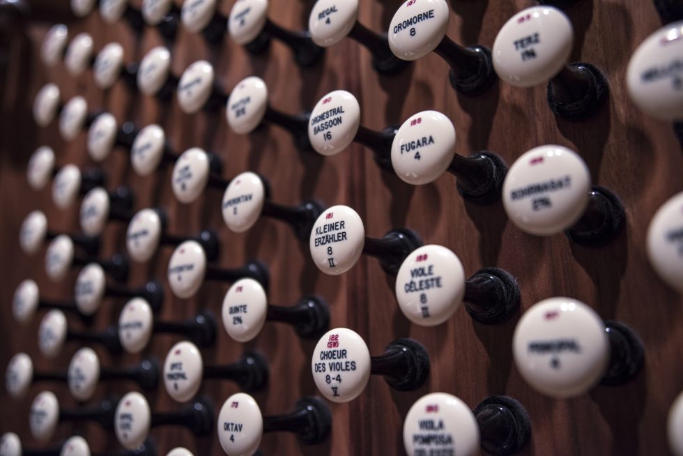 Close-up of Cathedral organ keyboard