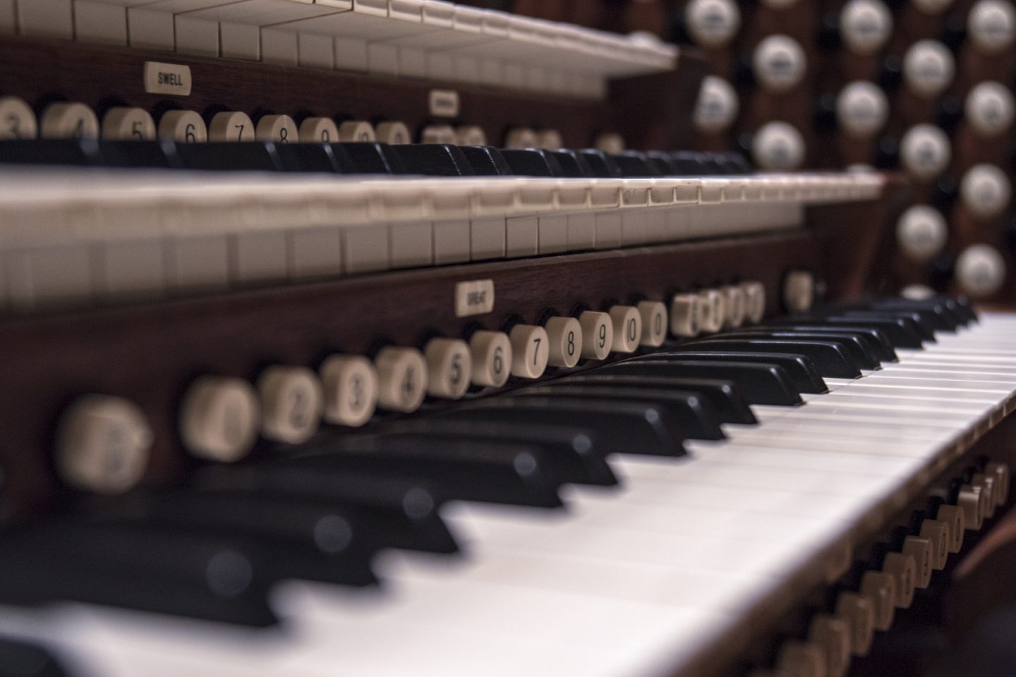 Close-up of keyboard of Cathedral Organ
