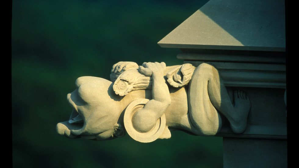 A limestone carving of a fallen angel 