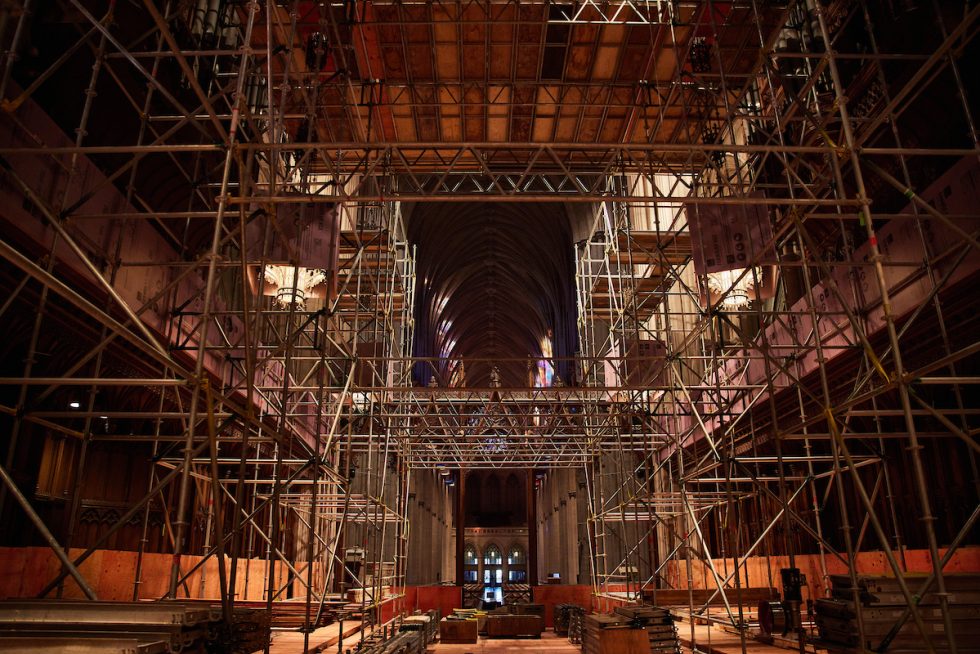 scaffolding inside a Cathedral