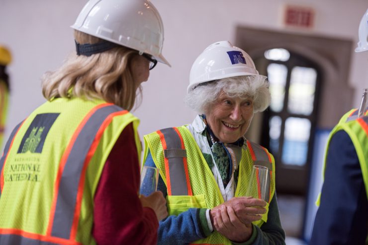 a woman in a hard hat